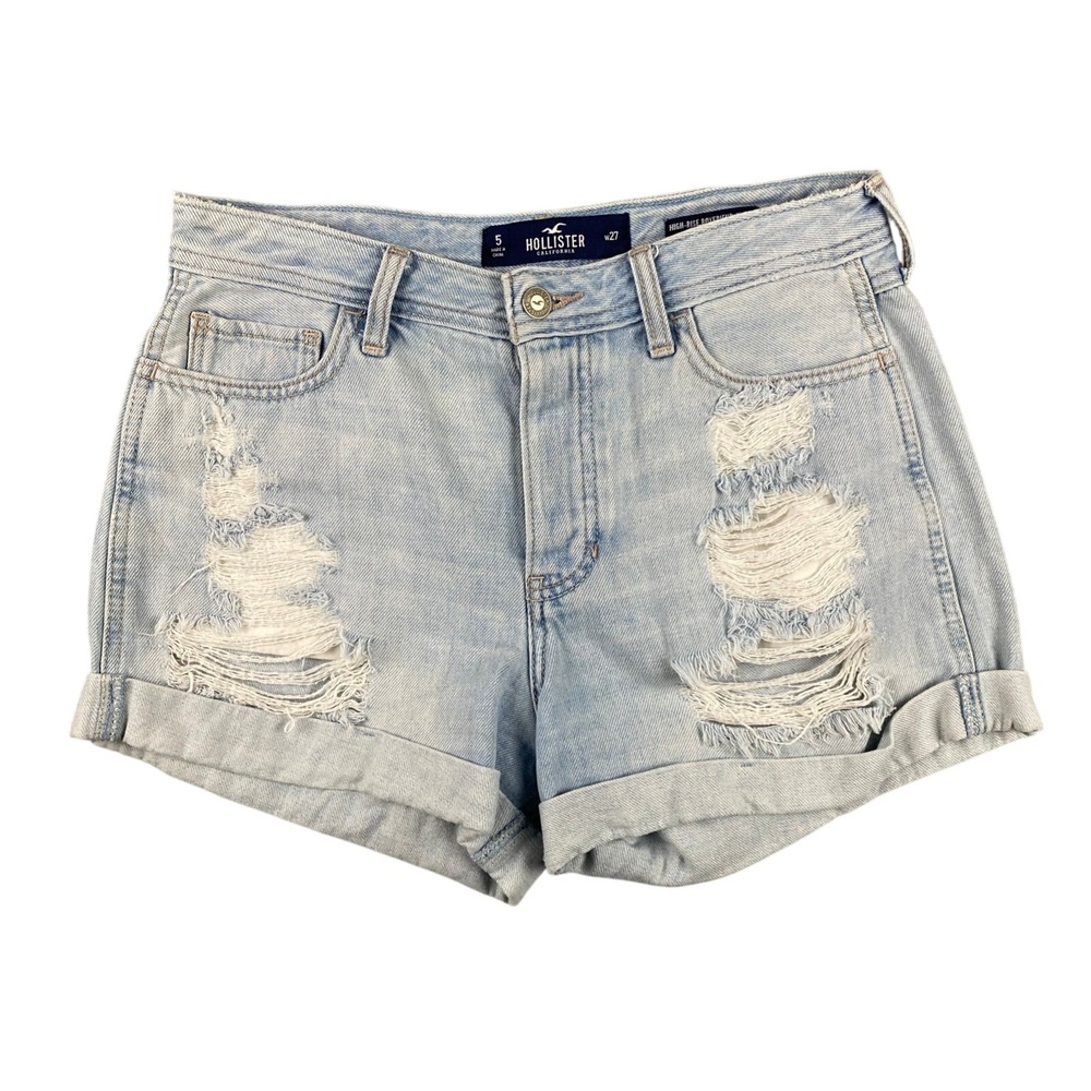 Hollister High Rise Boyfriend Shorts‎ Distressed Light Womens 5 W27 Cuffed Denim